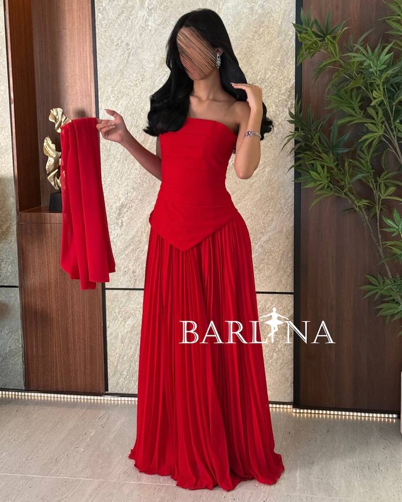Red pleated dress with separate shawl