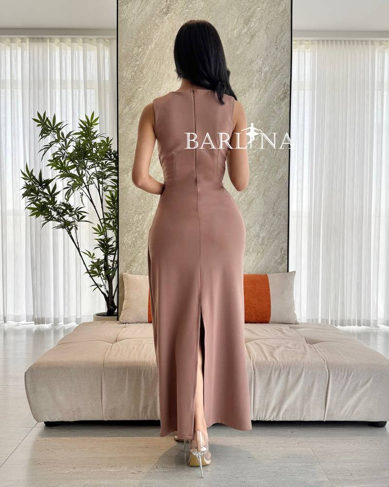 Elegant earthy dress with soft pleated details