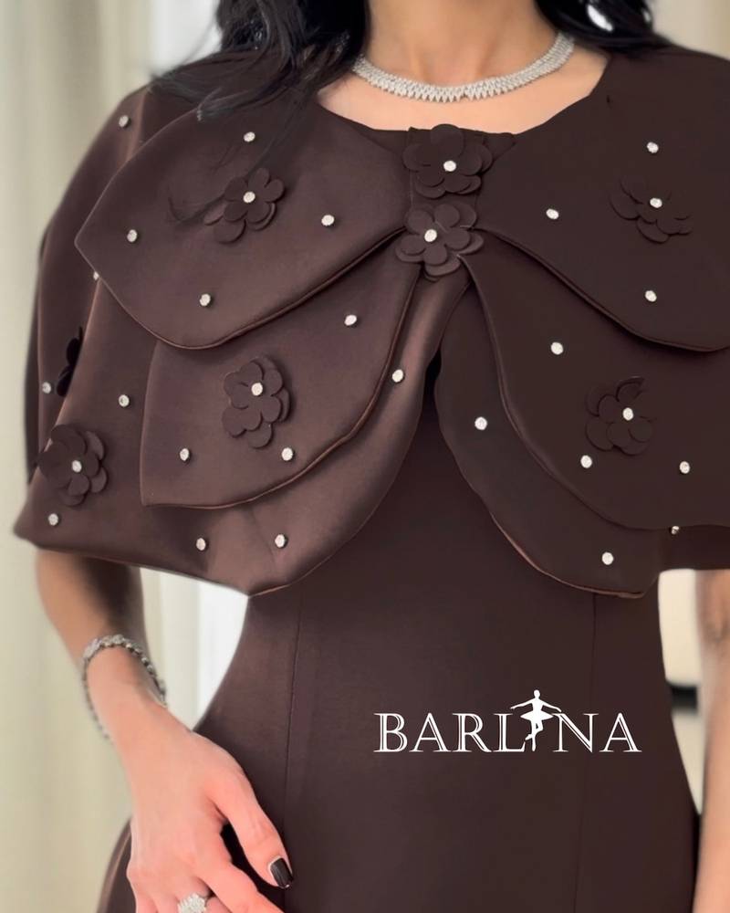 Elegant brown dress with a short cape top