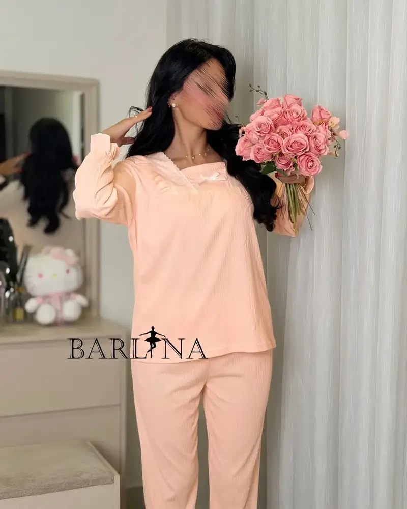 Women's soft pajama set with lace trim