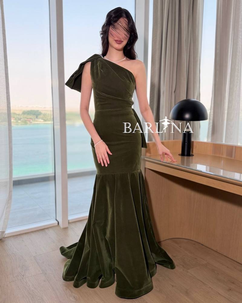 Olive green velvet mermaid dress