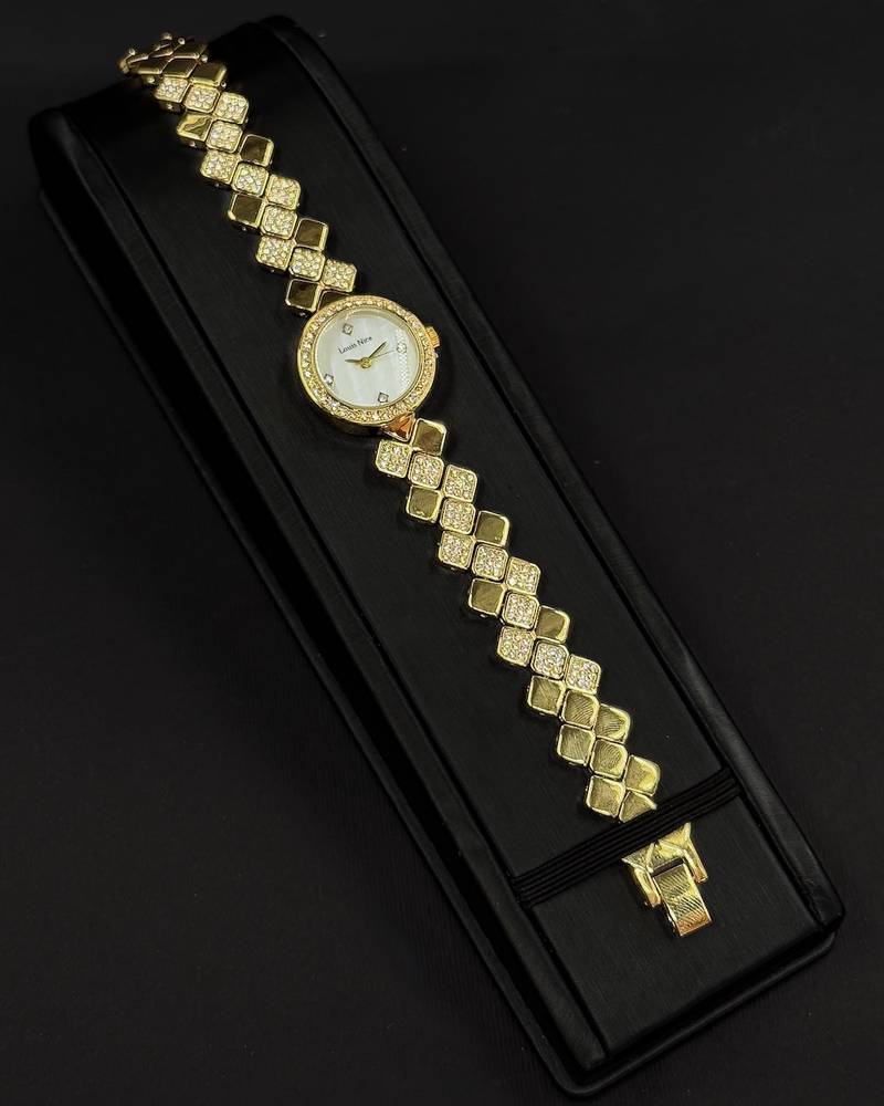 A women's watch with elegant, shimmering details.