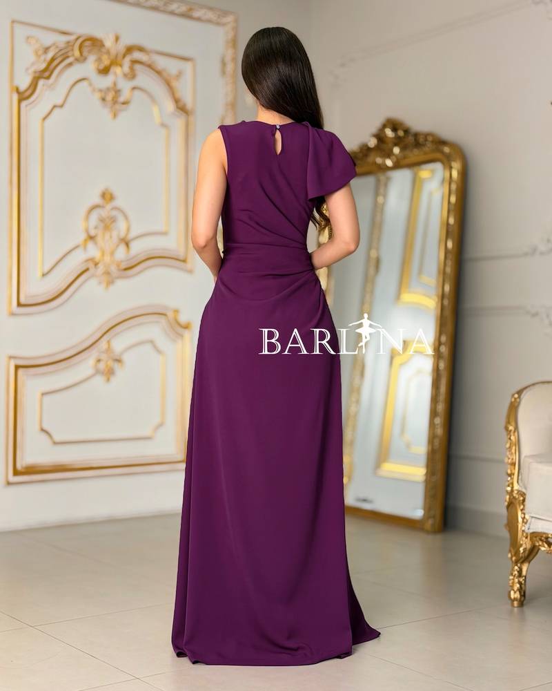 Long purple dress with a floral print