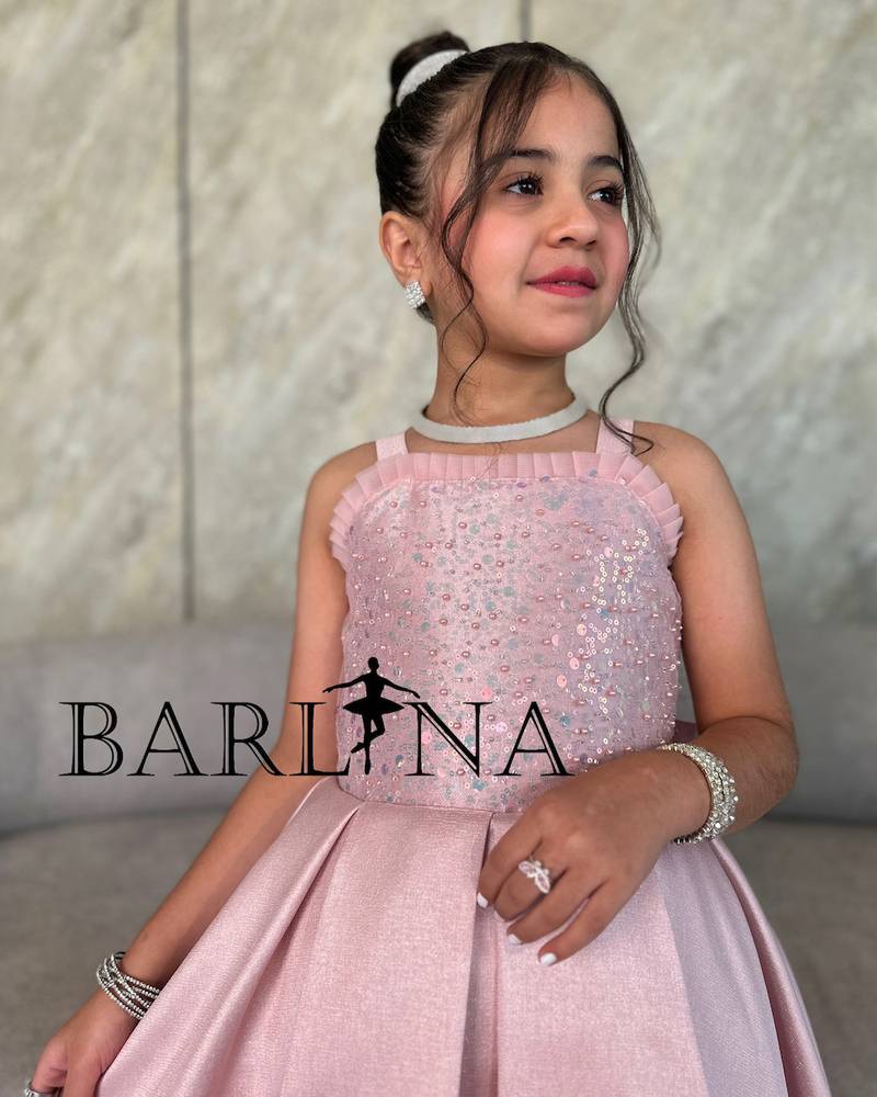 Girls' pink glitter dress with sparkly embroidery