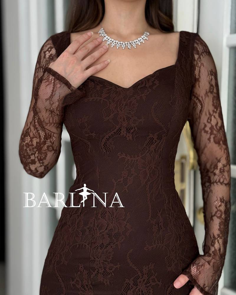 Soft brown lace dress with hem detailing