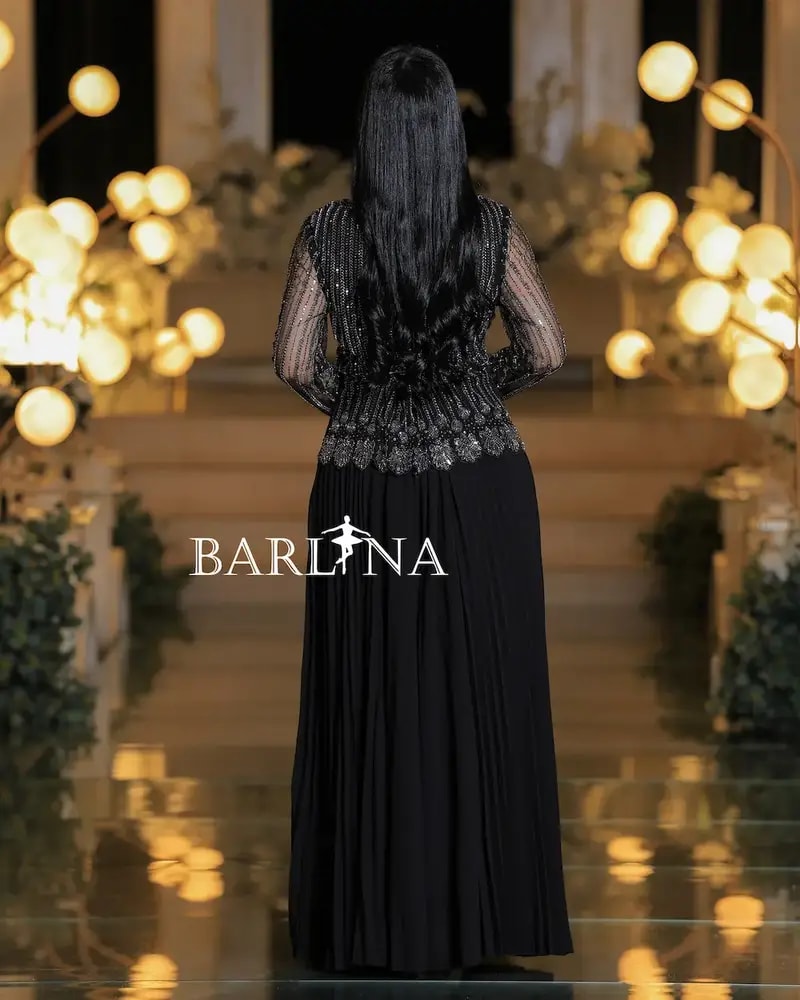 Luxurious dress with elegant sheer sleeves