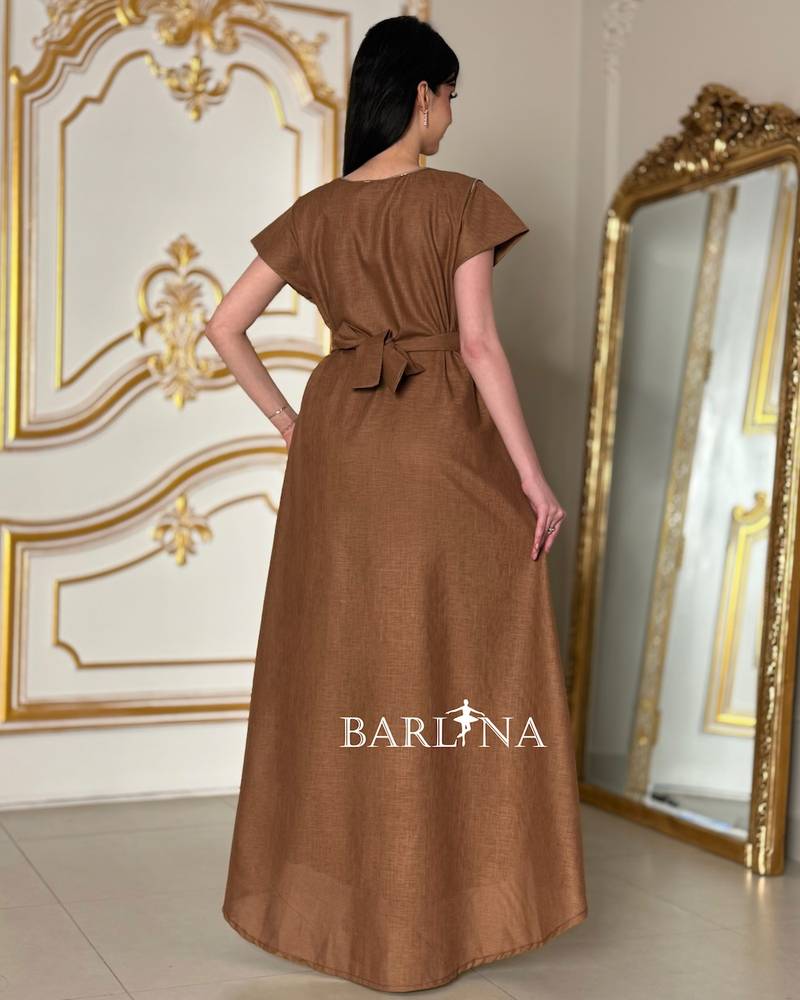 Light brown jalabiya with delicate embroidery