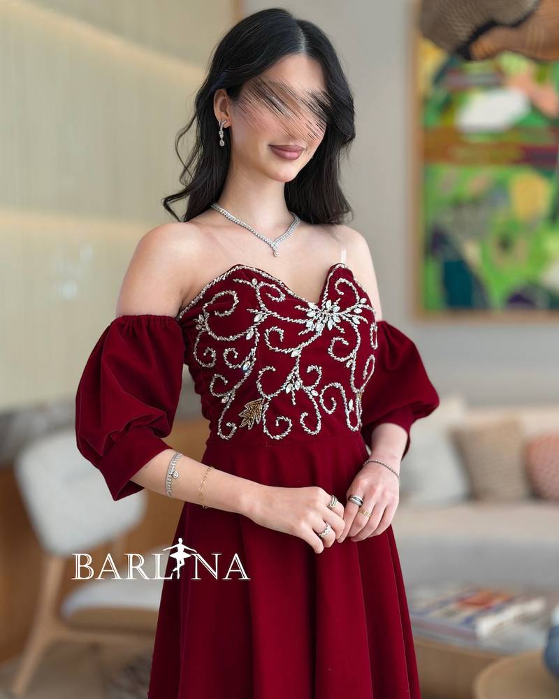 Burgundy dress with silver embroidery on the bodice