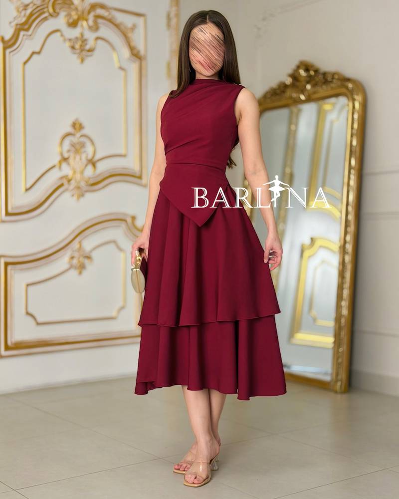 Elegant burgundy layered midi dress