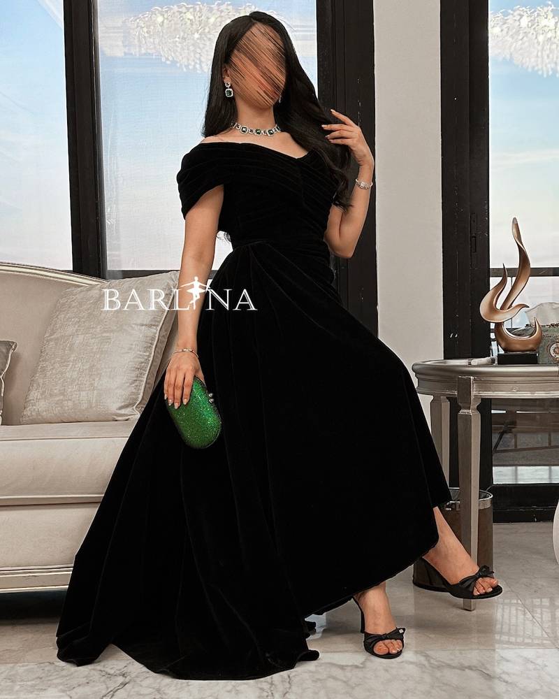Black Velvet Off Shoulder Dress
