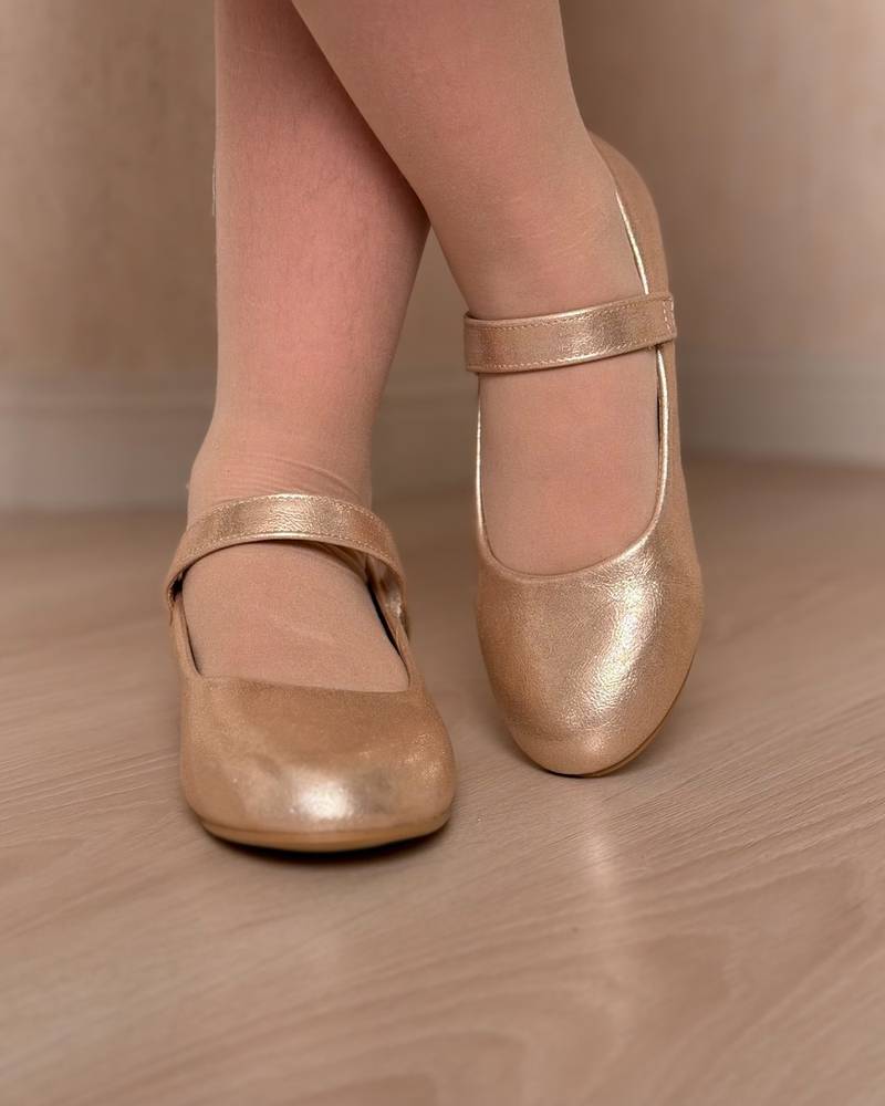 Girls' heels with a soft sheen and ankle strap