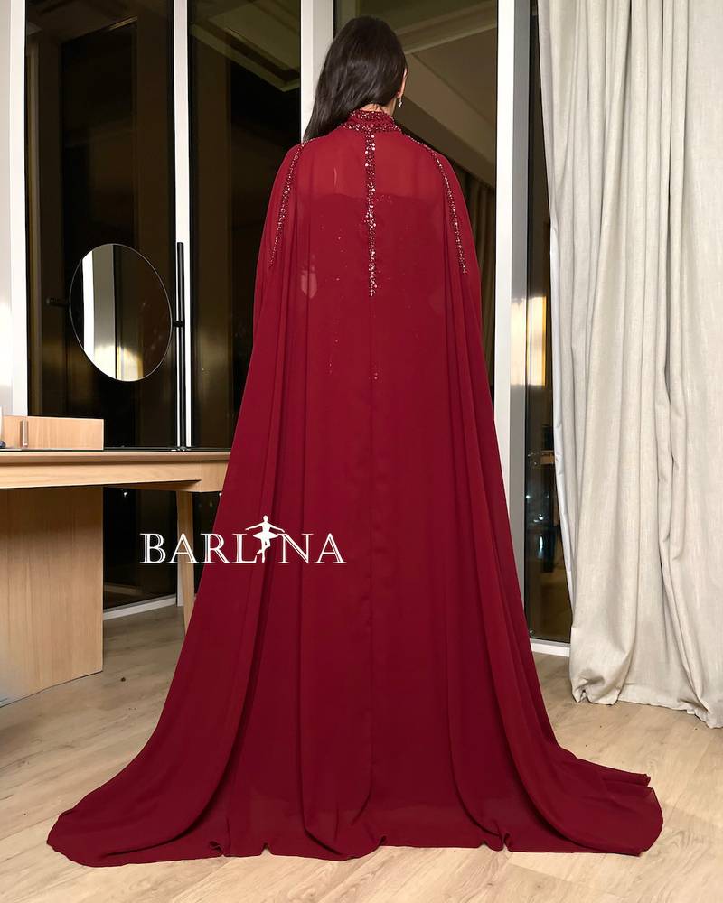 Burgundy dress with shiny top embroidery