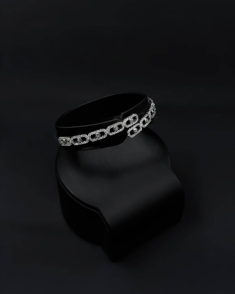 Bracelet and ring set, round and studded with crystals