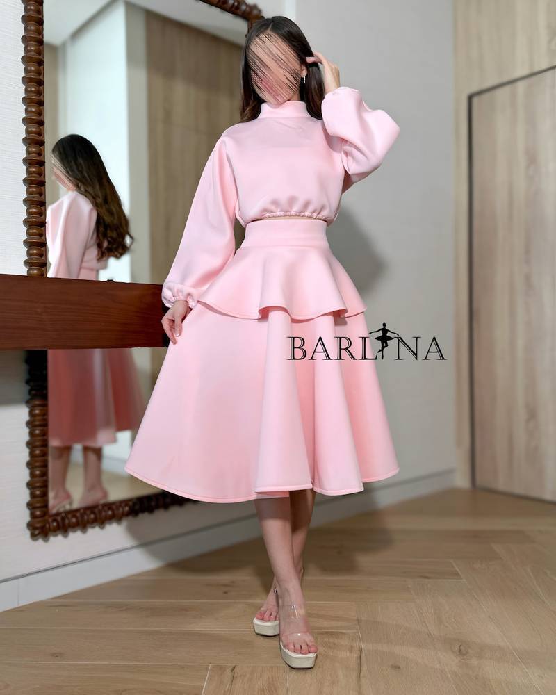 Pink set with long sleeves and high neck