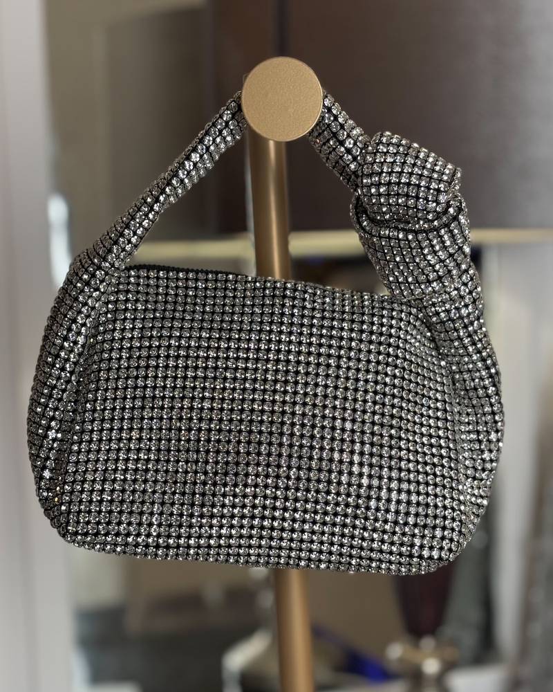 Crystal top handle bag with knot