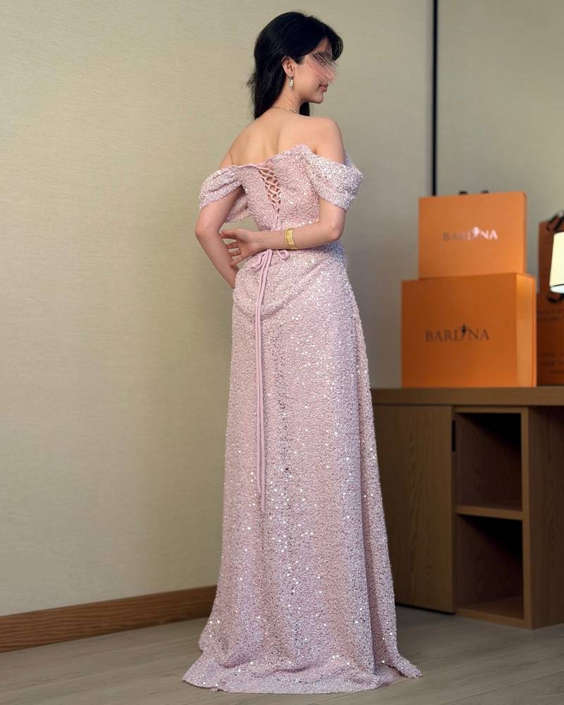 Long Pink Sequin Evening Dress