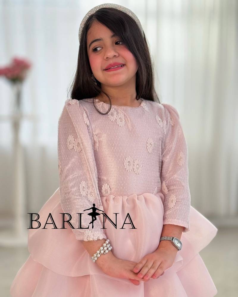 Pink multi-layered evening dress for girls