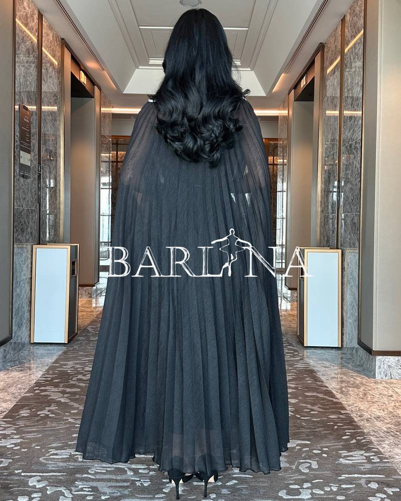 wide black pleated dress
