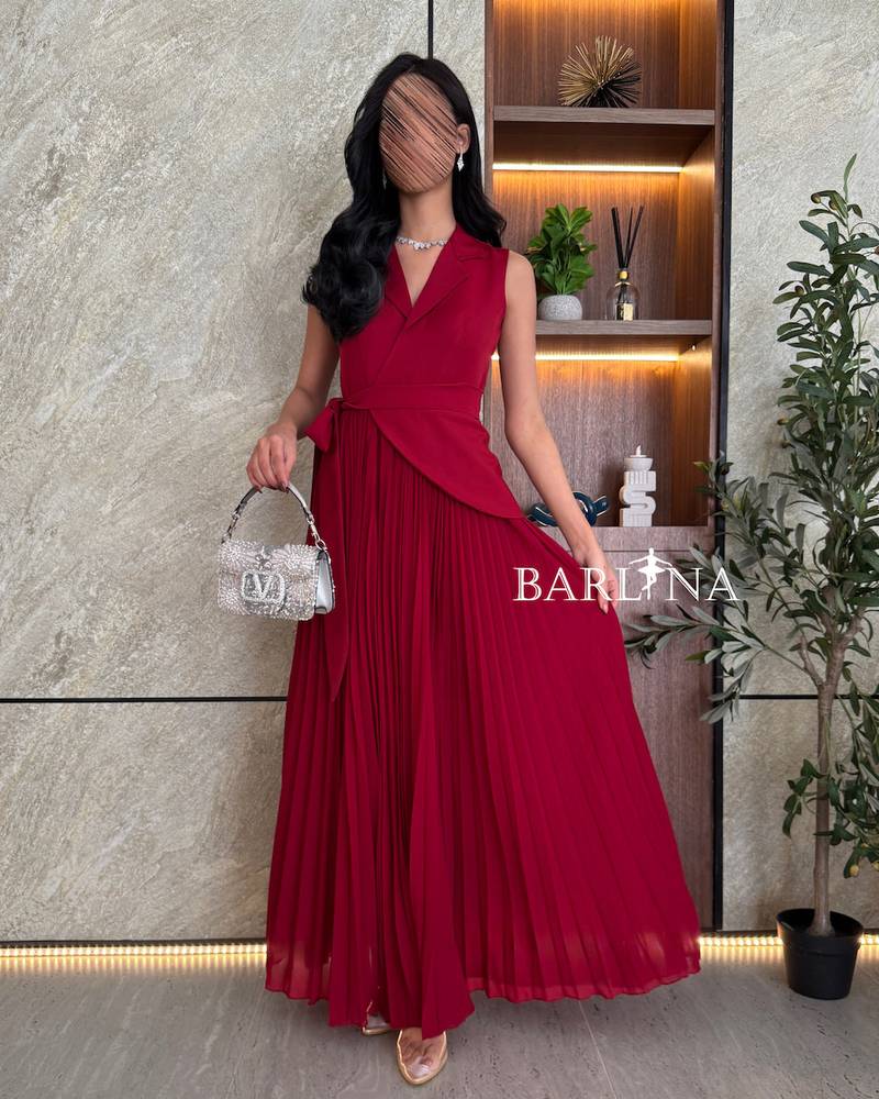 Classic red dress with elegant pleats