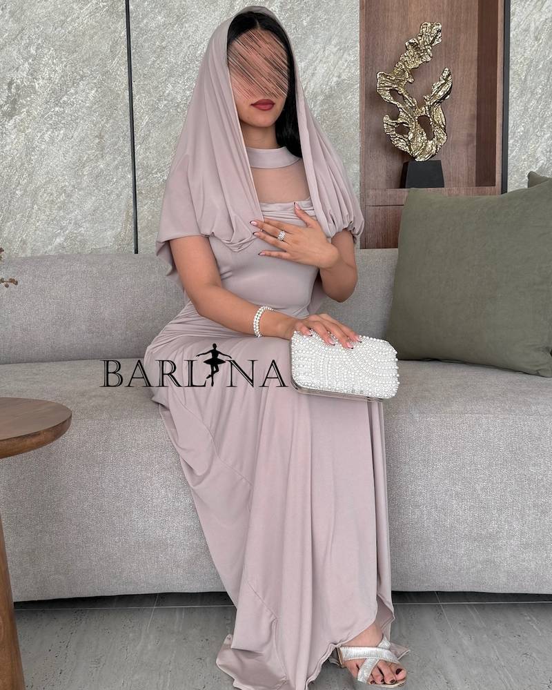 Draped nude dress with head cover