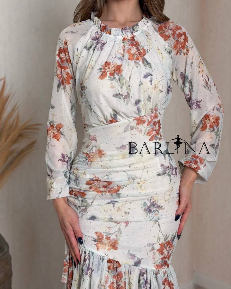 Ivory white dress with a delicate floral pattern