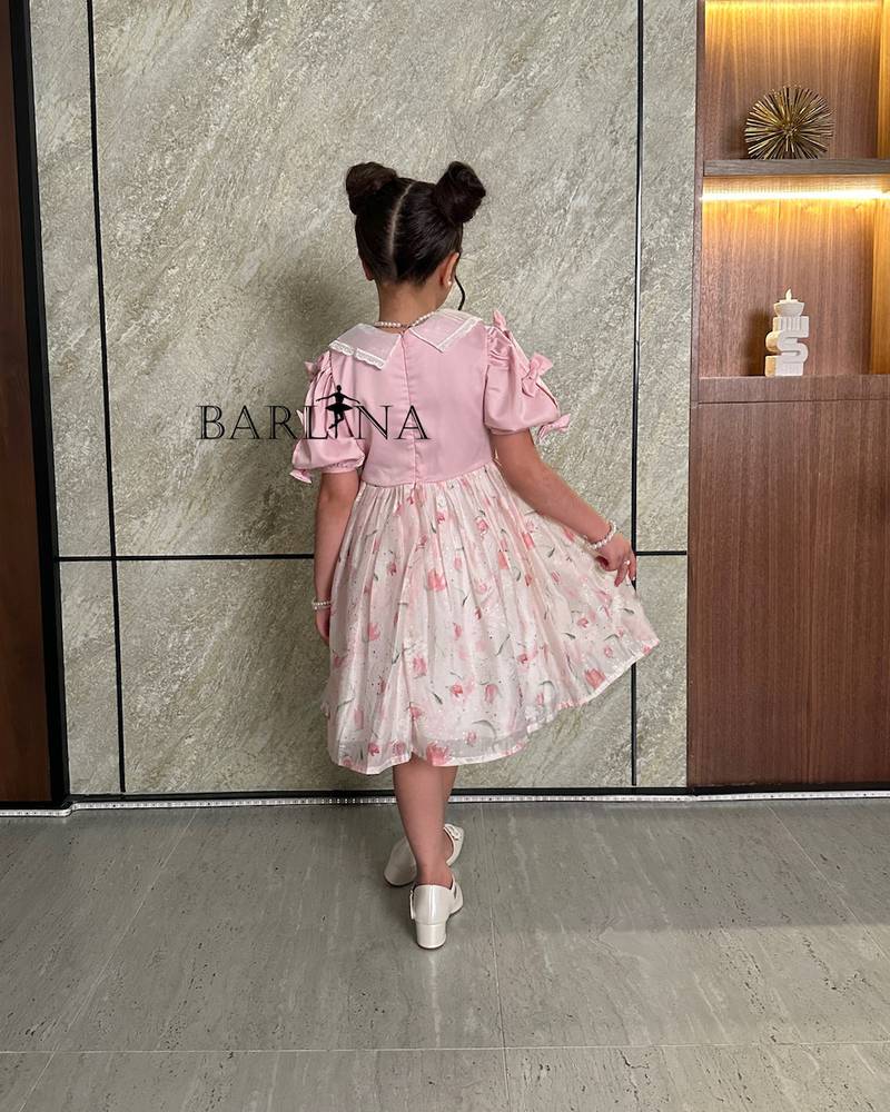 Girls pink dress with floral print