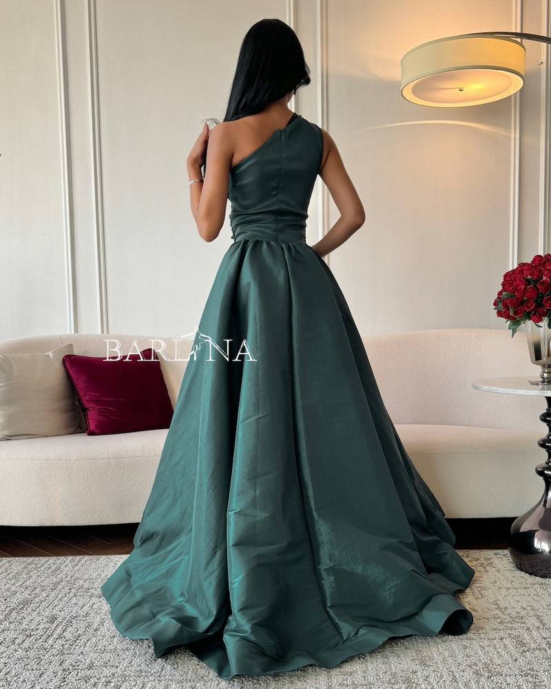 Emerald Green One Shoulder Evening Dress