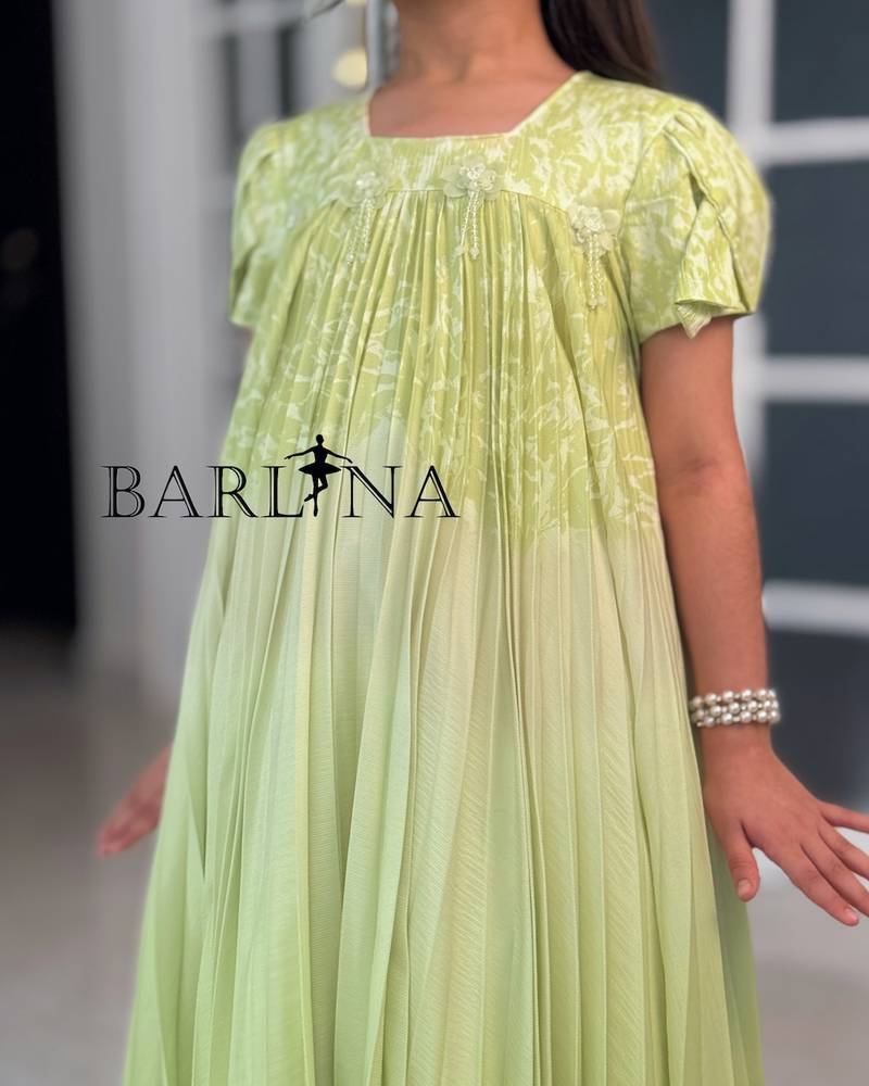 Girls' dress with pleats and ruffled sleeves