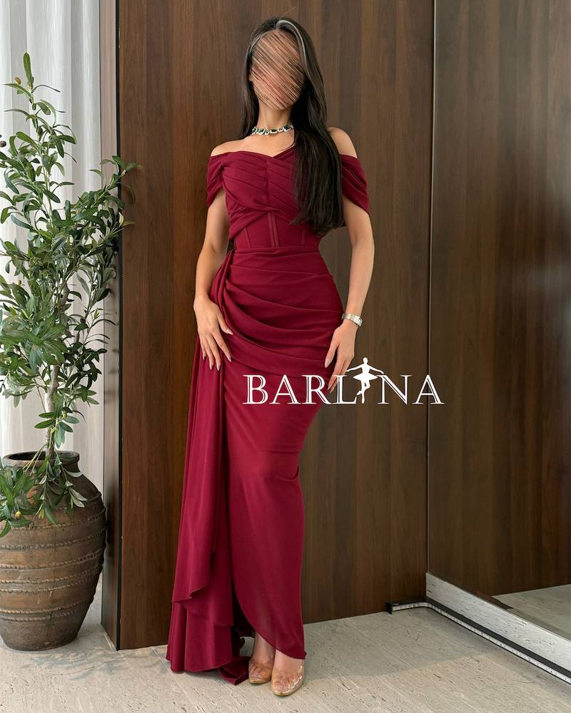 Burgundy off-the-shoulder georgette dress