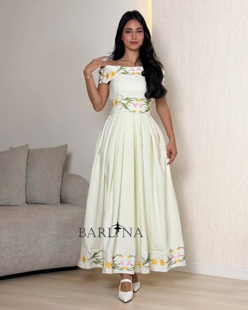 off-shoulder patterned off-the-shoulder dress