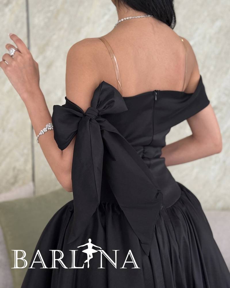 Black royal dress with knotted shoulders