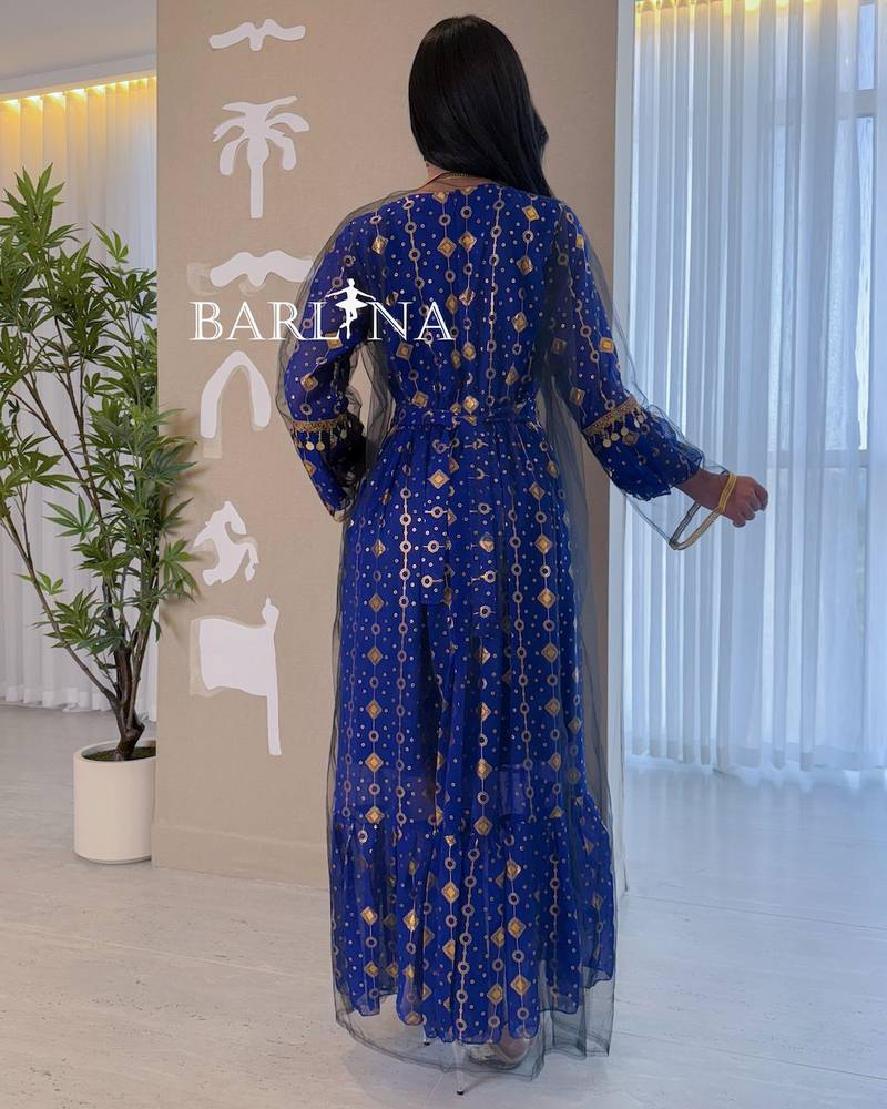 Traditional blue jalabiya with sheer abaya