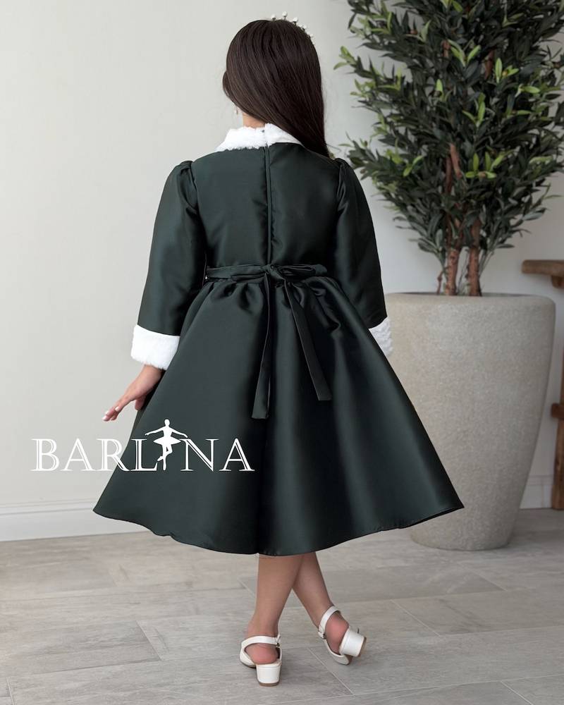 Girls' olive winter dress with fur details