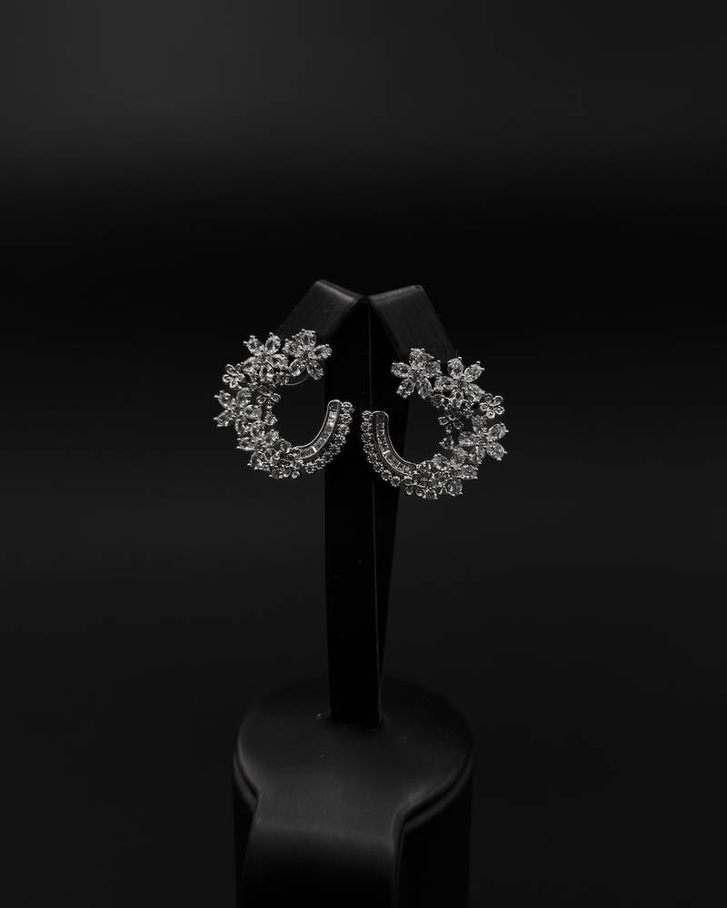 Semi-circular earrings, decorated and embellished