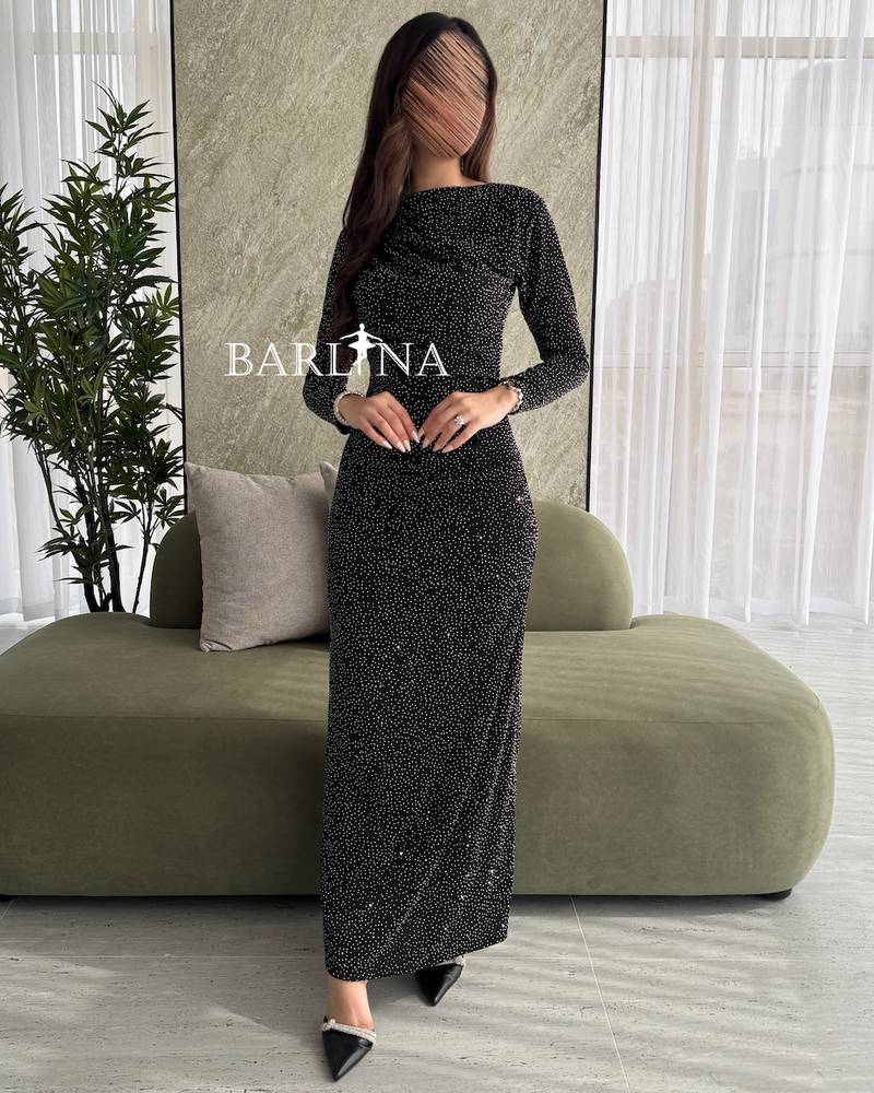 Black Shiny Long Sleeve Dress