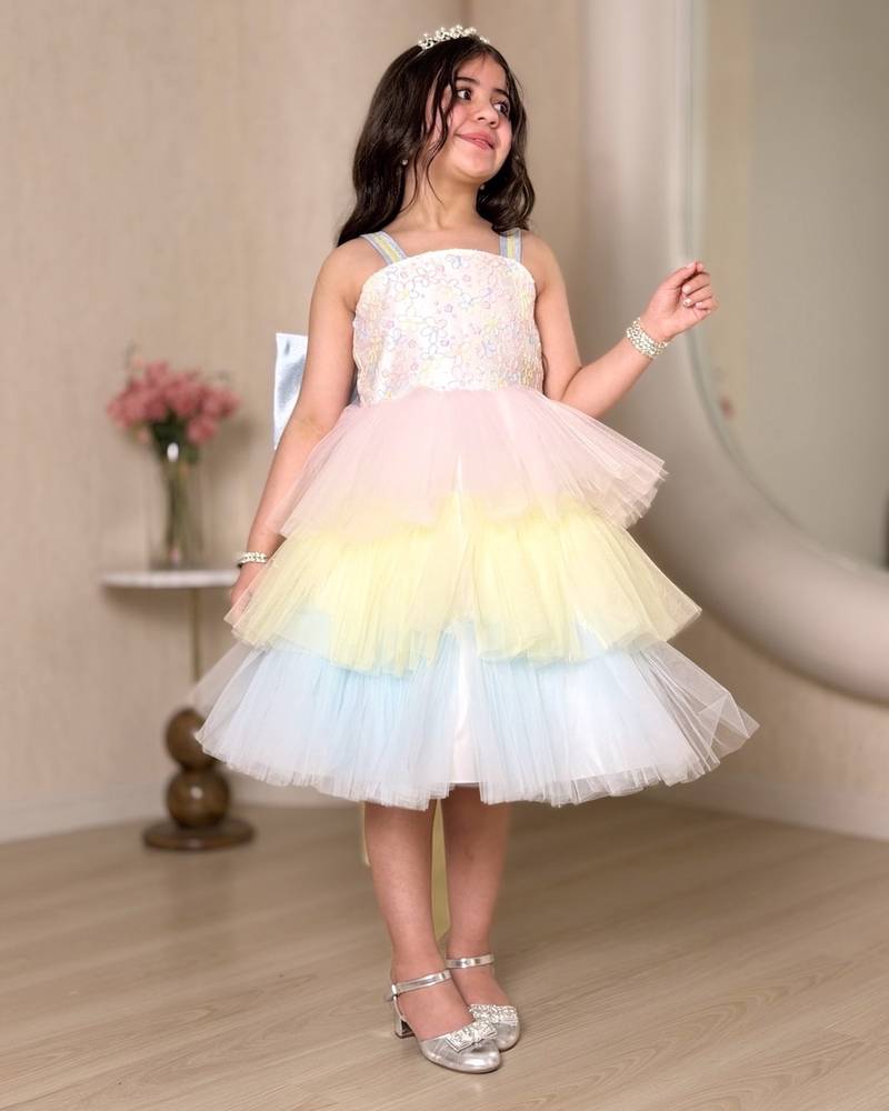 Colorful girls' dress with soft tulle layers
