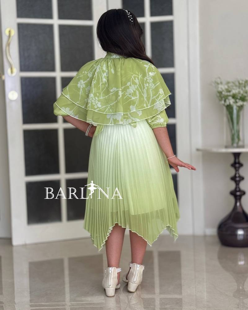 Girls' pleated dress with a floral overlay