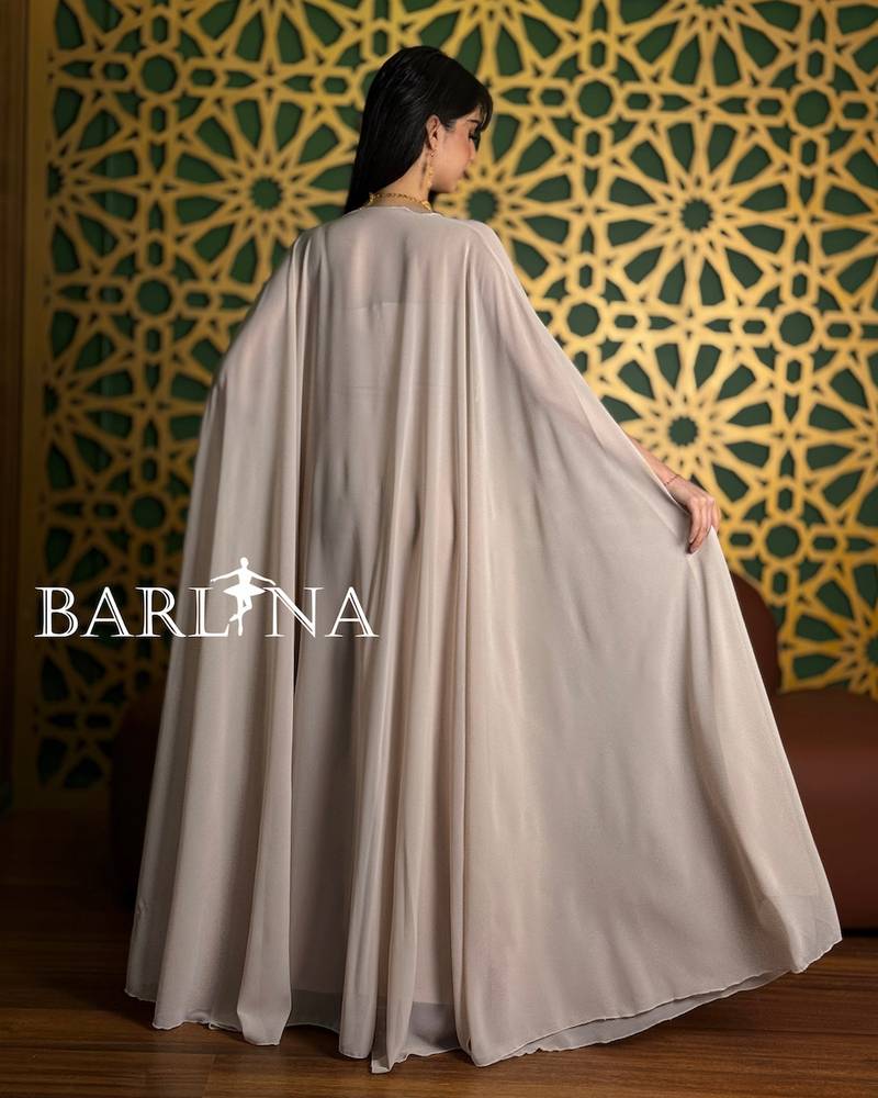 Luxurious beige embellished jalabiya with a straight cut