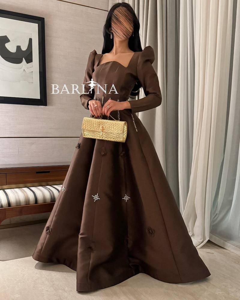 Royal brown long dress with classic cut