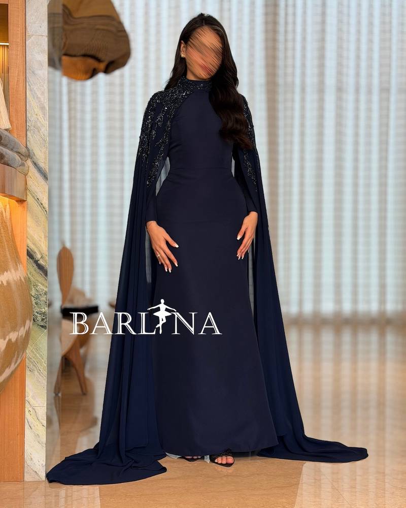 Navy dress with embellished shoulders