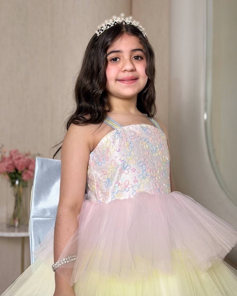 Colorful girls' dress with soft tulle layers