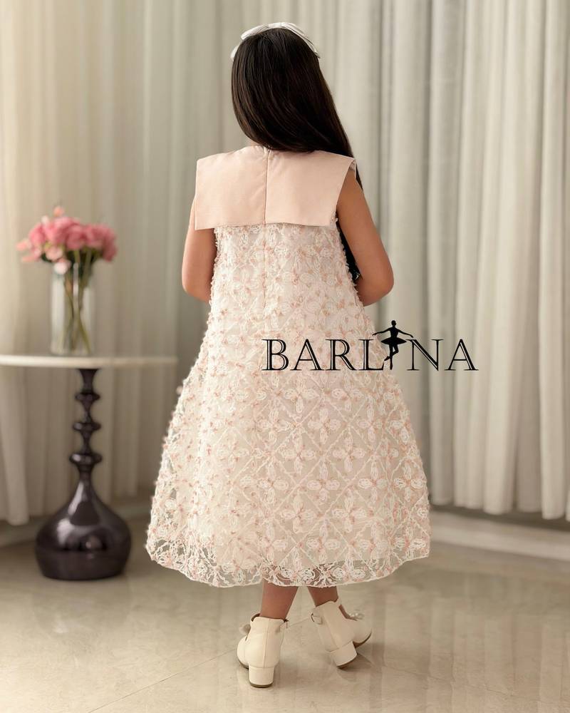 Off-white girls' dress with pink embroidery