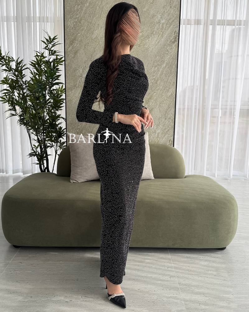 Black Shiny Long Sleeve Dress