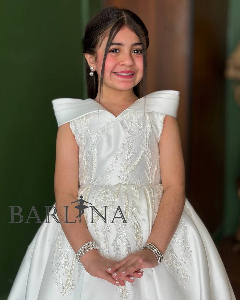 Girls’ white evening dress with a high-low design