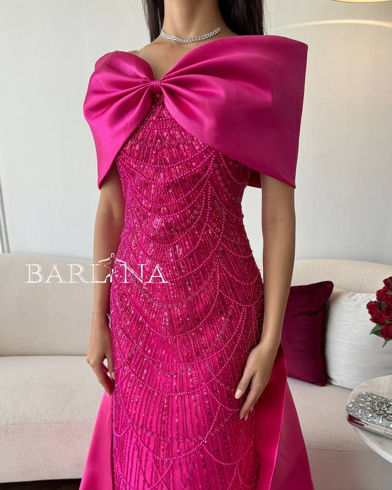 Fuchsia evening dress with shiny details