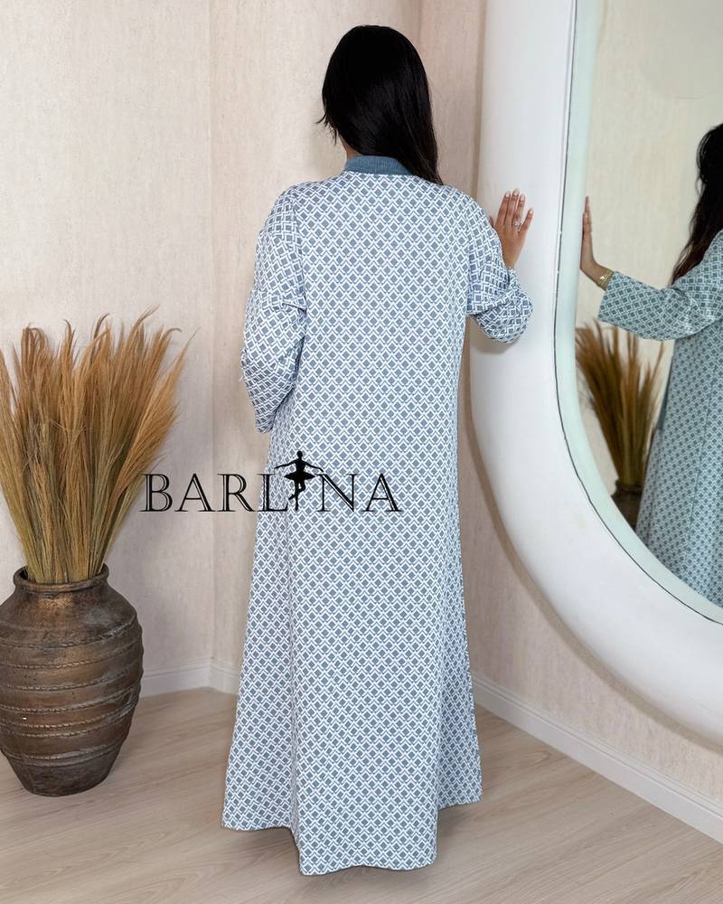 Sky blue winter shirt with a soft geometric pattern