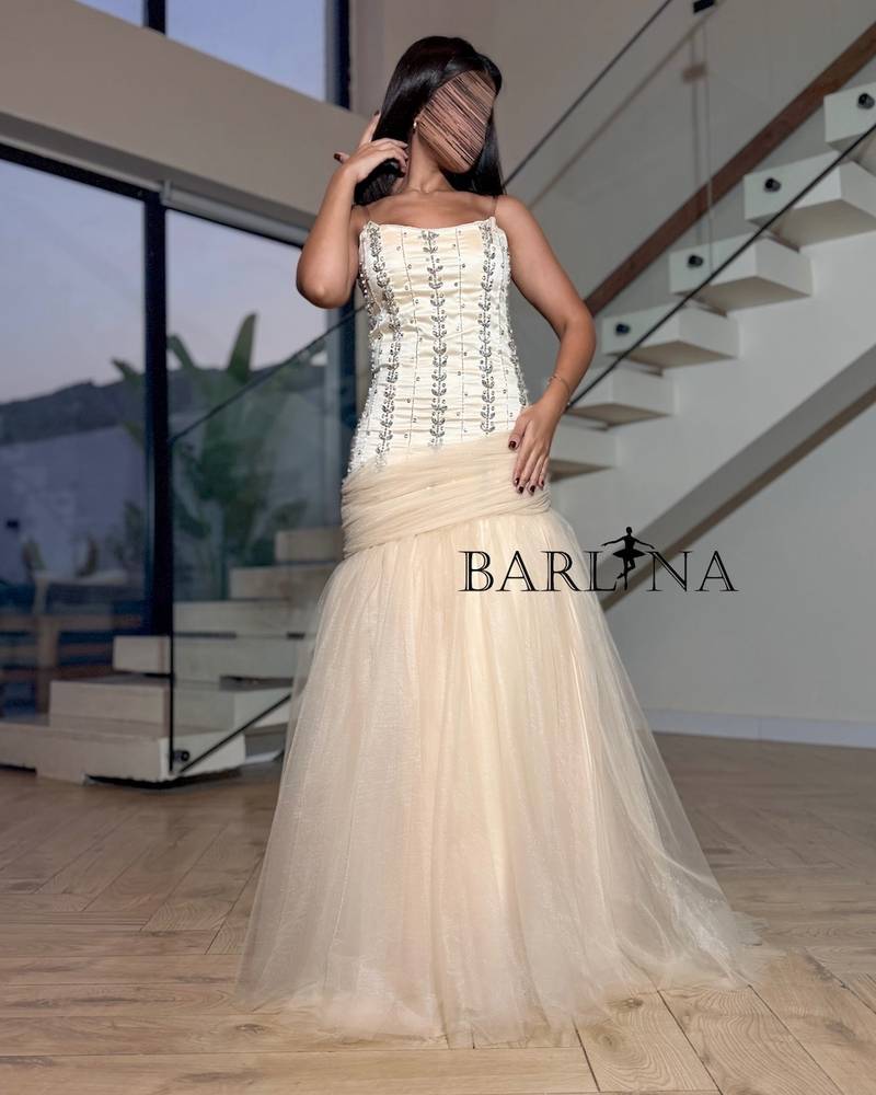 Beige top dress with shiny crystals