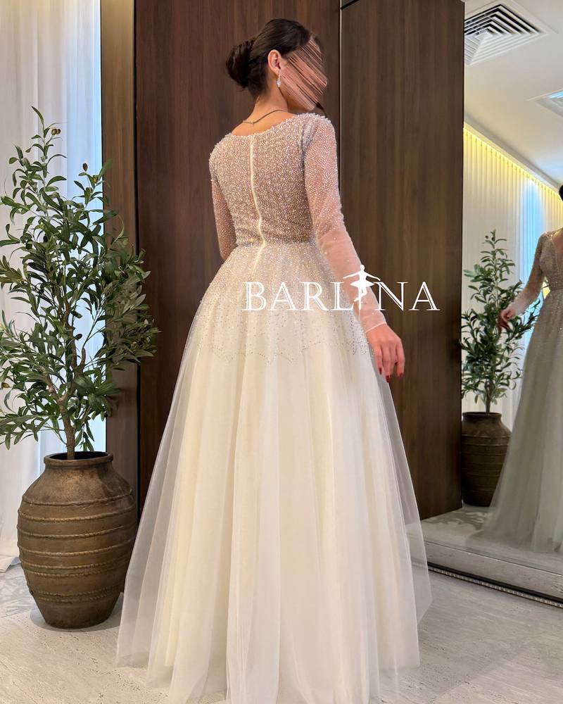  dress with luxurious embroidery and transparent sleeves
