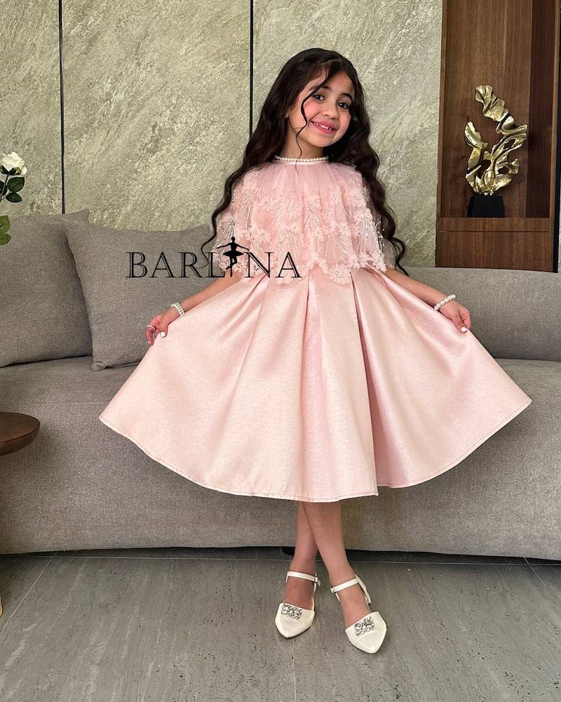 Girls pink dress with luxurious tulle cape