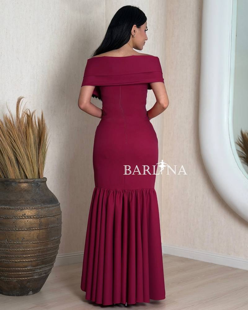 Burgundy off-shoulder mermaid dress